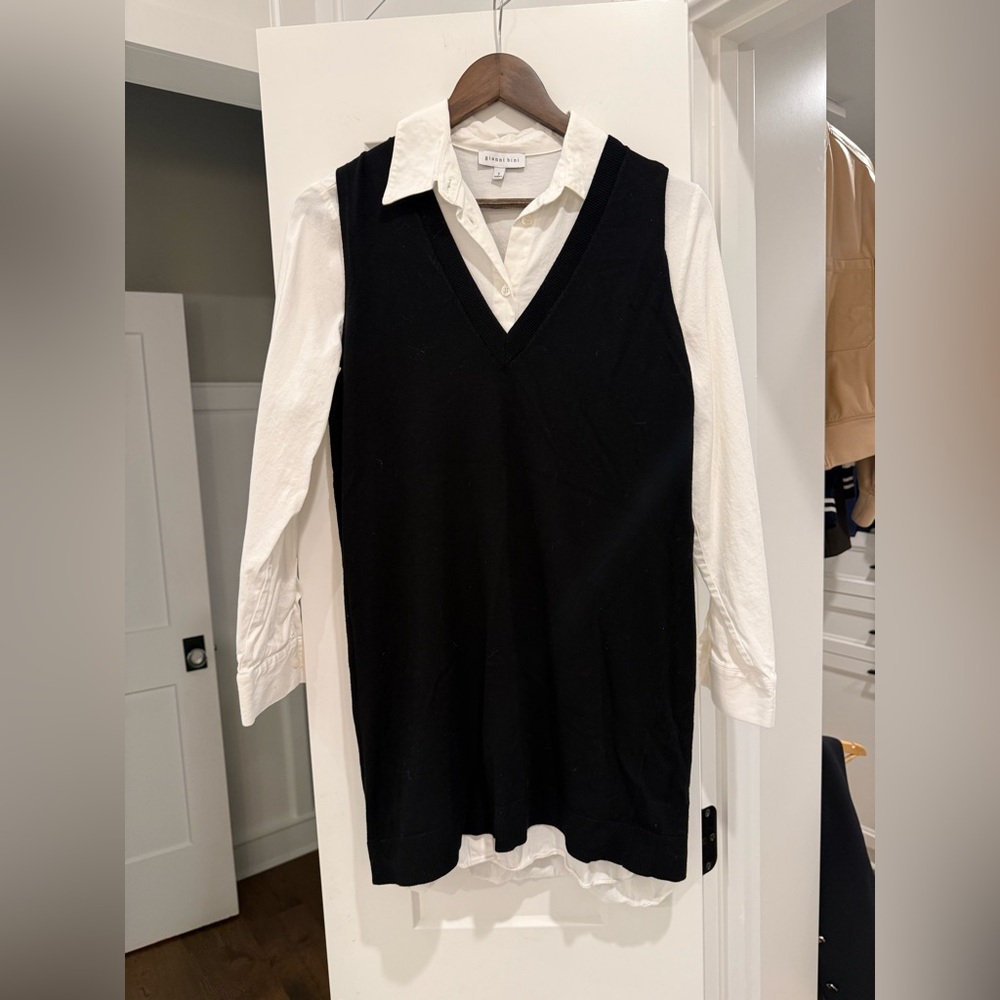 Gianni Bini Black V‑Neck Sleeveless Mini Dress with White Shirt Layered Look